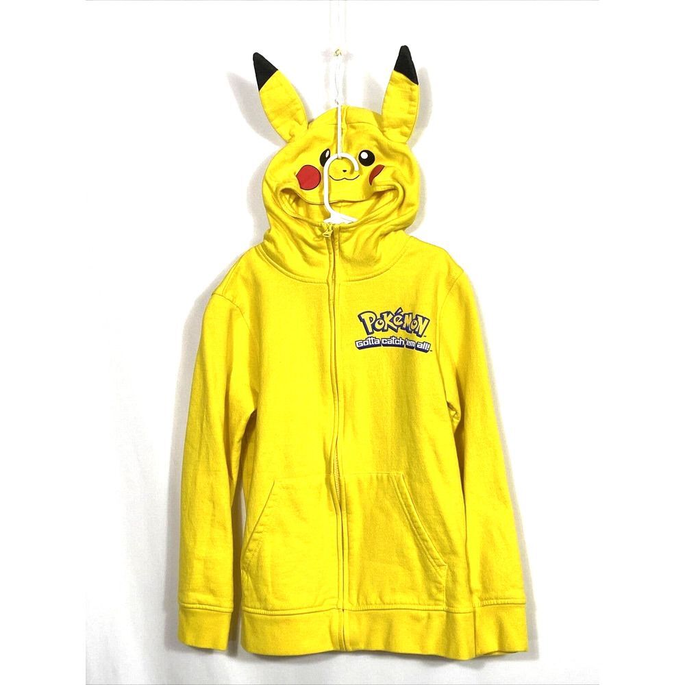 Pokémon Kids Hoodie Jacket  Size M Pikachu Full Zip up Yellow Sweatshirt